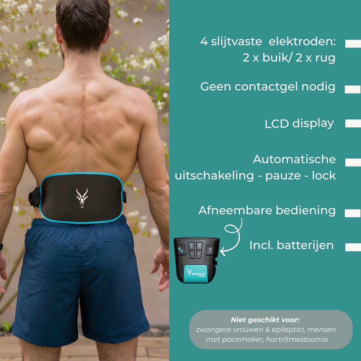 Antelope Corefit II EMS Trainer - Elektrischer Bauch- und Rückenmuskeltrainer - 9 Programme - einstellbare Intensität - Taille 75-130 cm - inkl. Batterien - für Männer und Frauen