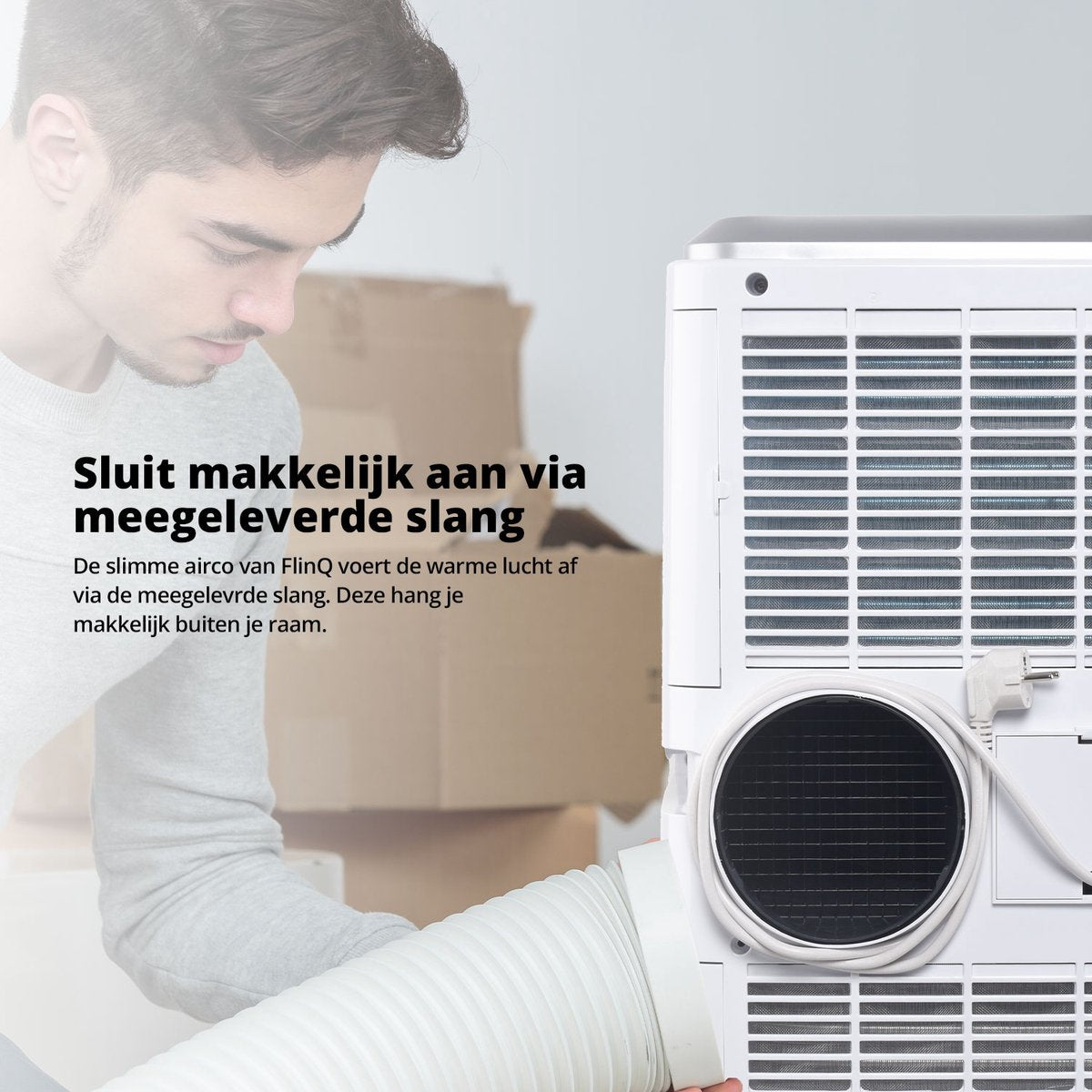 FlinQ Smart Mobile Air Conditioner - Mit Ablaufschlauch - 13.000 BTU - Silent Sleep Funktion - Kühlt bis zu 50m2 - Mit App und Fernbedienung - 41,5 x 41,8 x 79 cm - Weiß