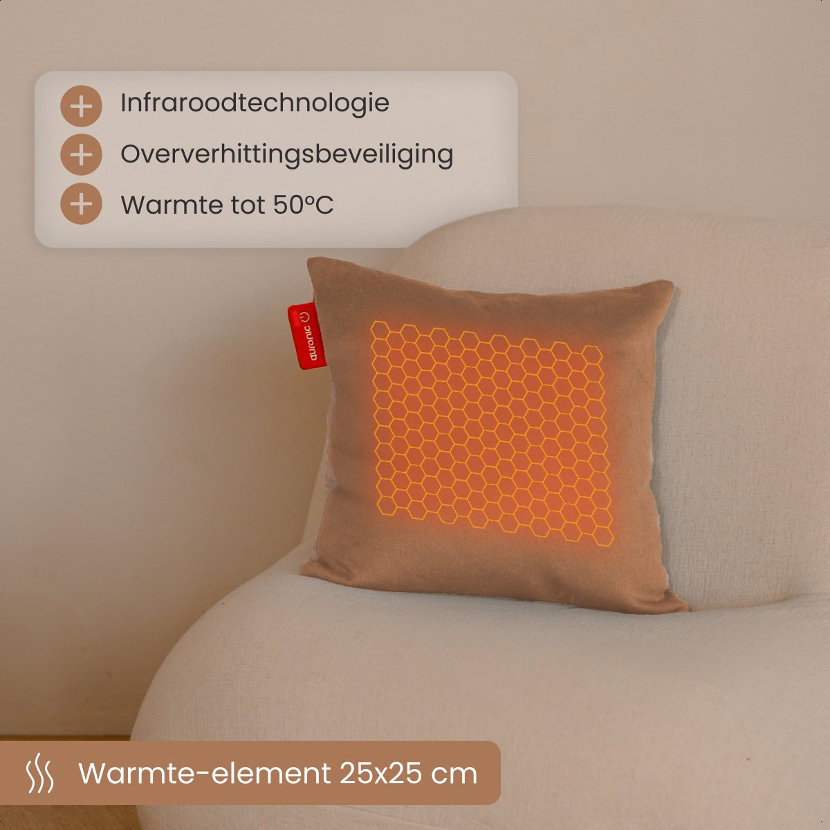 Auronic Heat Pillow Classic 45x45 cm - Kabellos und wiederaufladbar - Elektrisches Kissen mit Infrarot - Powder Pink