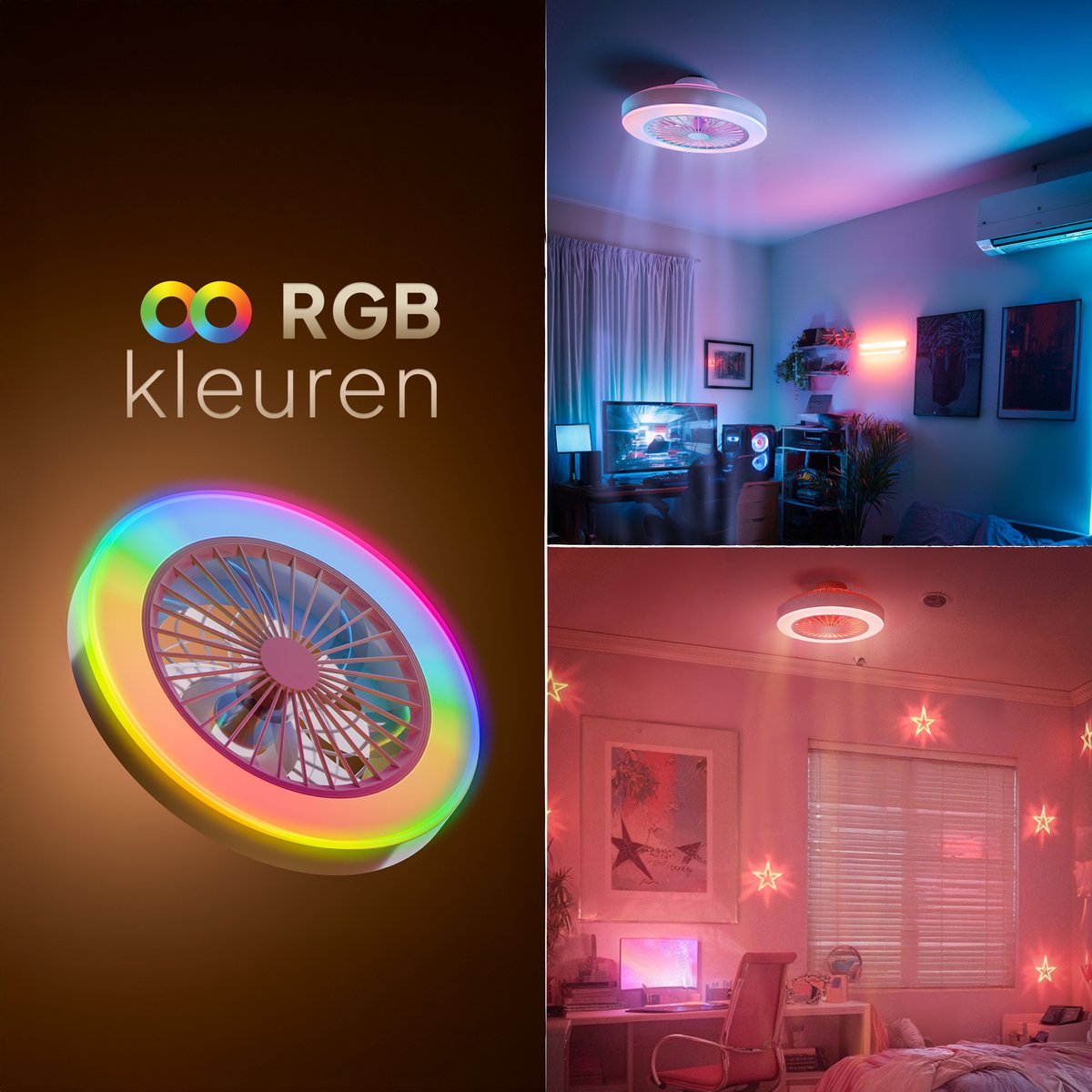 Nolt Deckenventilator mit RGB-Beleuchtung - Deckenlampe Ventilator - Deckenleuchte - LED RGBW - Tuya Wifi Smart - Fernbedienung - ⌀ 50cm - Weiß