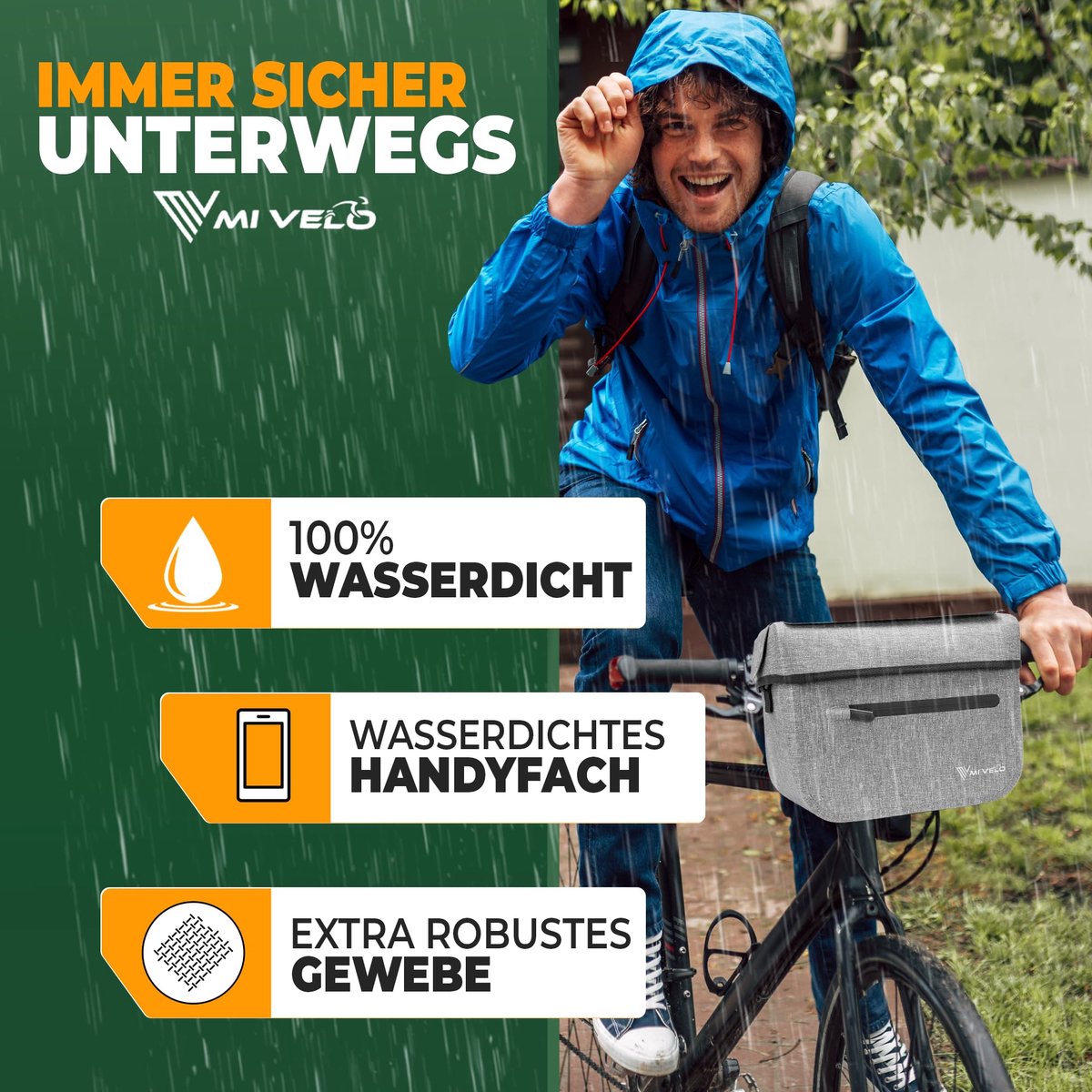 MIVELO Kinderlenkertasche - KLICKfix kompatibel - Wasserdicht - Mit Handyfach - Grau