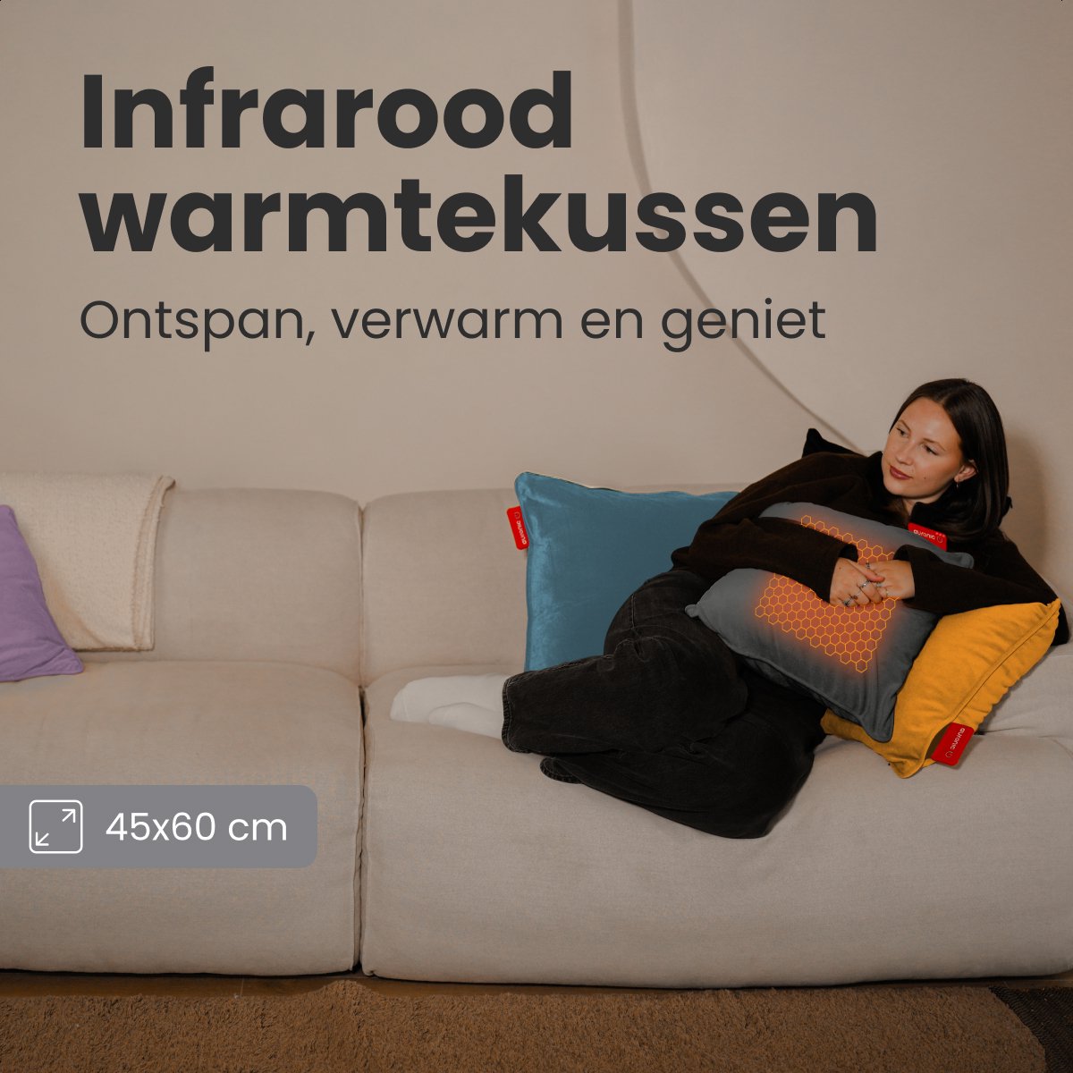 Auronic Wärmekissen - Samt - 45x60 - Kabellos - Wiederaufladbar - Elektrisches Kissen - Infrarot - Grau