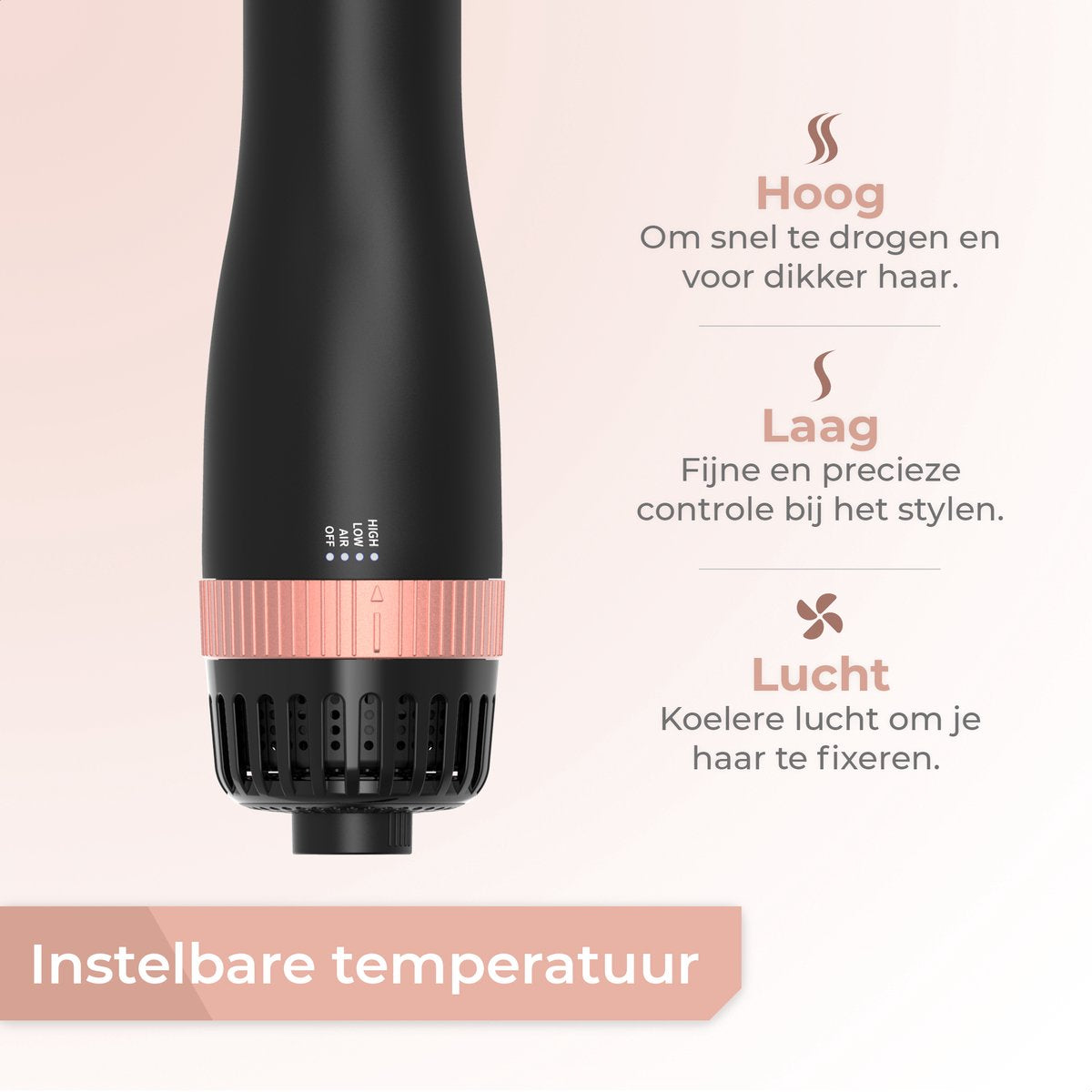 Flaire ROSÉ Haartrocknerbürste mit 3 Aufsätzen - Keramik-Lockenbürste - ionisch - 1200W - Schwarz