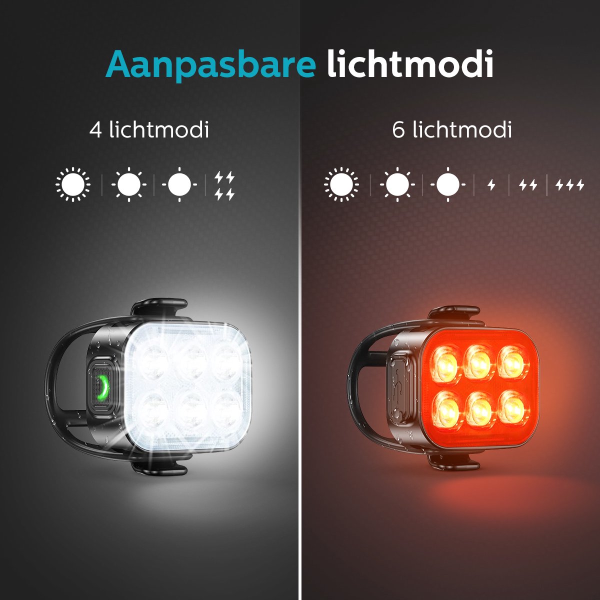 Inlustro LED-Fahrradlicht-Set - Vorder- und Rücklicht - USB aufladbar - wasserdicht - 7,5 x 3,2 cm - Schwarz