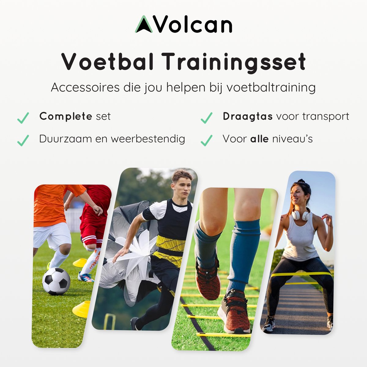 Volcan Football Training Equipment Set - Trainingsausrüstung - Trainingshüte - Spielfiguren - Speed Ladder - Kegel - Resistance Bands - Resistance Parachute - Baltrainer - inkl. Tragetasche