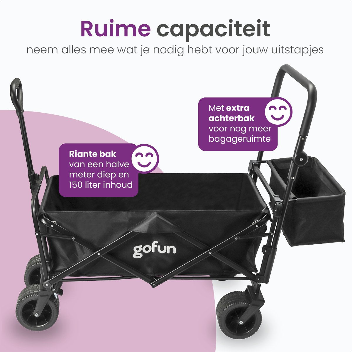 Gofun - Wagen & Pollerwagen - 150 kg Tragkraft - faltbar mit 360 Grad drehbaren Rädern - 83 x 44 x 26 cm - Metall & Polyester - Schwarz