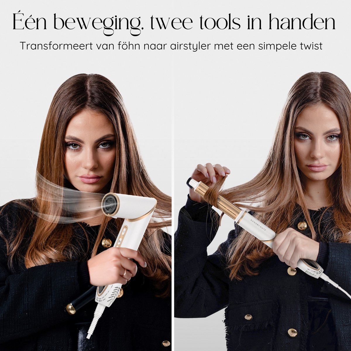 Sansbeauté® 7-in-1 Airstyler - Multistyler - Haartrocknerbürste - Lockenstab - Stylingbürste - Haarstyler - Wärmebürste - Gold