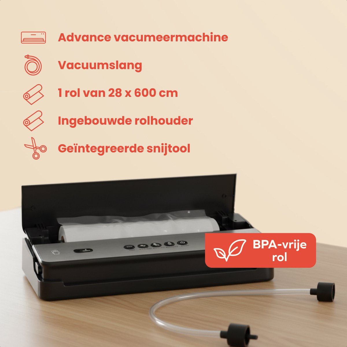 KitchenBrothers Staubsauger advance - 8L/min - 4 Positionen - 28x600cm Rolle - schwarz - kompakt 39x18x7,5 cm
