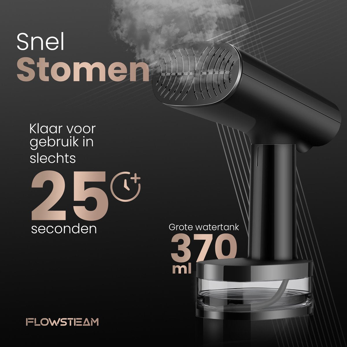 FLOWSTEAM® Luxury Clothes Steamer - Kabellänge 165cm - Matte Black Edition