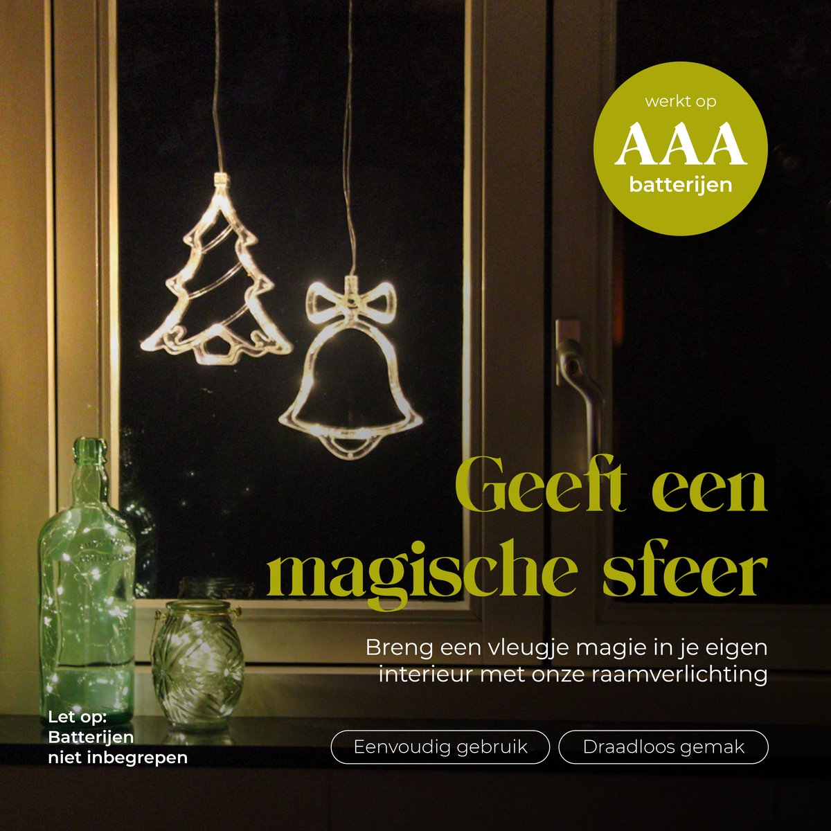 Giftmas LED Hängedekoration Weihnachtsglocke & Weihnachtsbaum Warmweiß 14x18,3 cm - Batteriebetrieben - Fensterdekoration für Innenräume