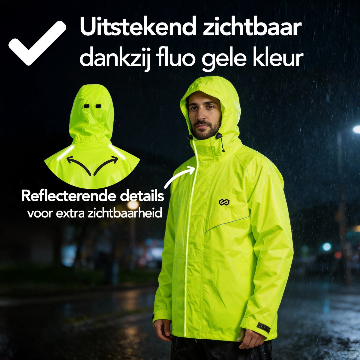 Infinity Goods Regenanzug Nikki - Wasserdicht & Atmungsaktiv - Reflektierend - 2-teiliger Regenanzug - Unisex - Fluo Gelb - Größe XL