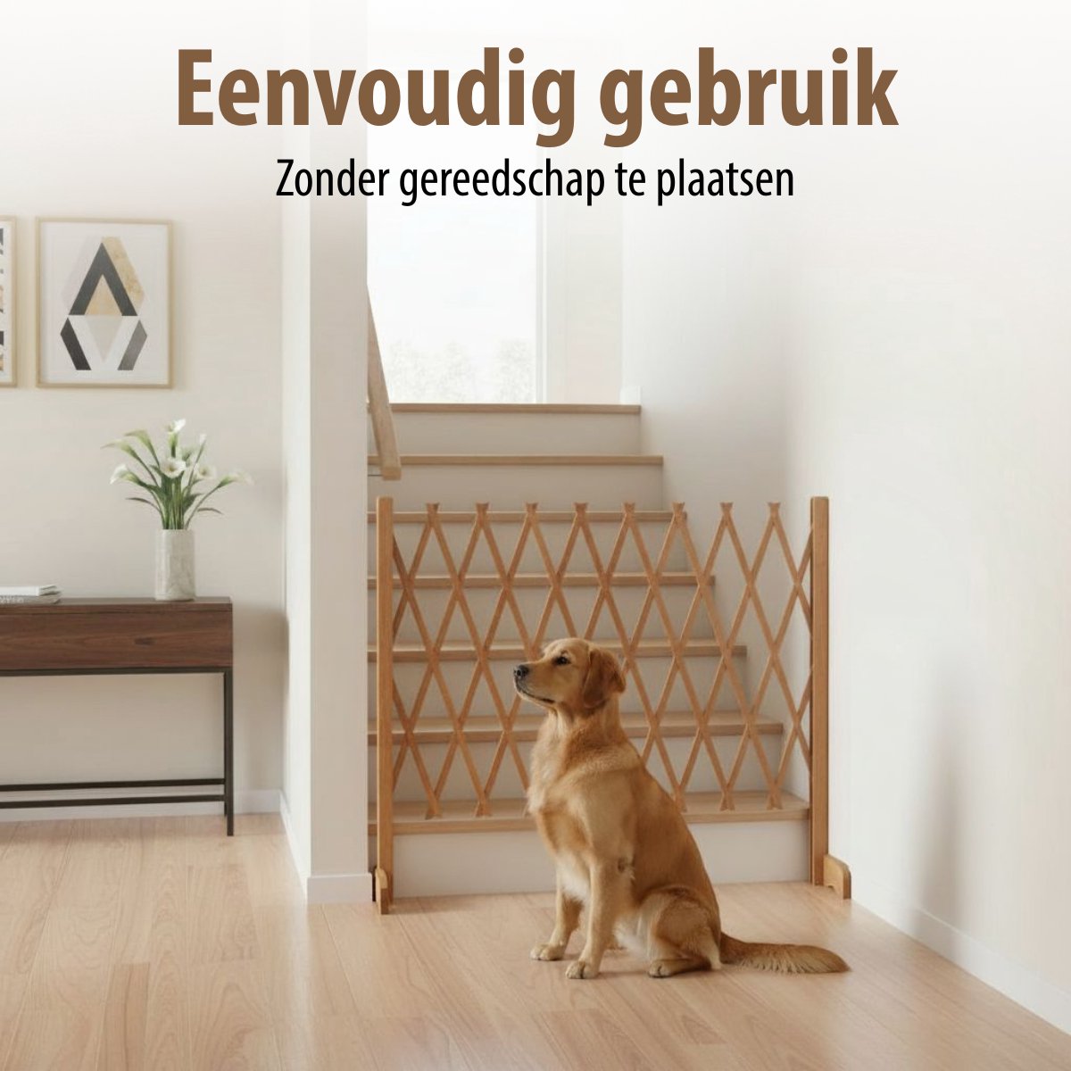 maxxpro - Hundezaun ausziehbar - 30 bis 117 cm - Naturholz - 90 cm Höhe - Für Treppen oder Türen - Sicherheitsgitter & Absperrung - Kompakt & verstellbar