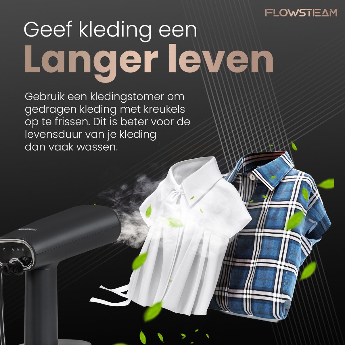 FLOWSTEAM® Luxury Clothes Steamer - Kabellänge 165cm - Matte Black Edition