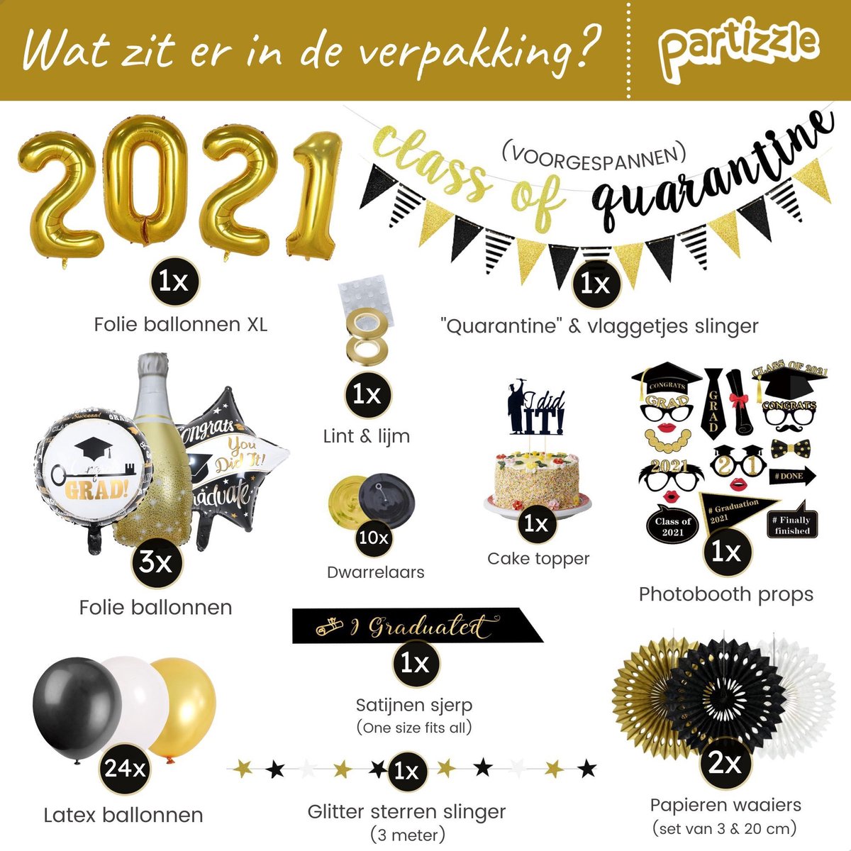 Partizzle Graduated Party Decorations Artikel - Girlande & Luftballons - Hurra Graduation Party - Graduation Party Artikel - XL