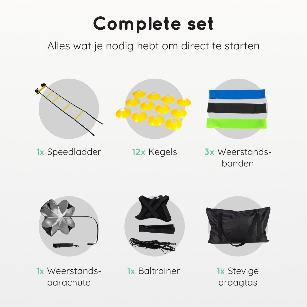 Volcan Football Training Equipment Set - Trainingsausrüstung - Trainingshüte - Spielfiguren - Speed Ladder - Kegel - Resistance Bands - Resistance Parachute - Baltrainer - inkl. Tragetasche