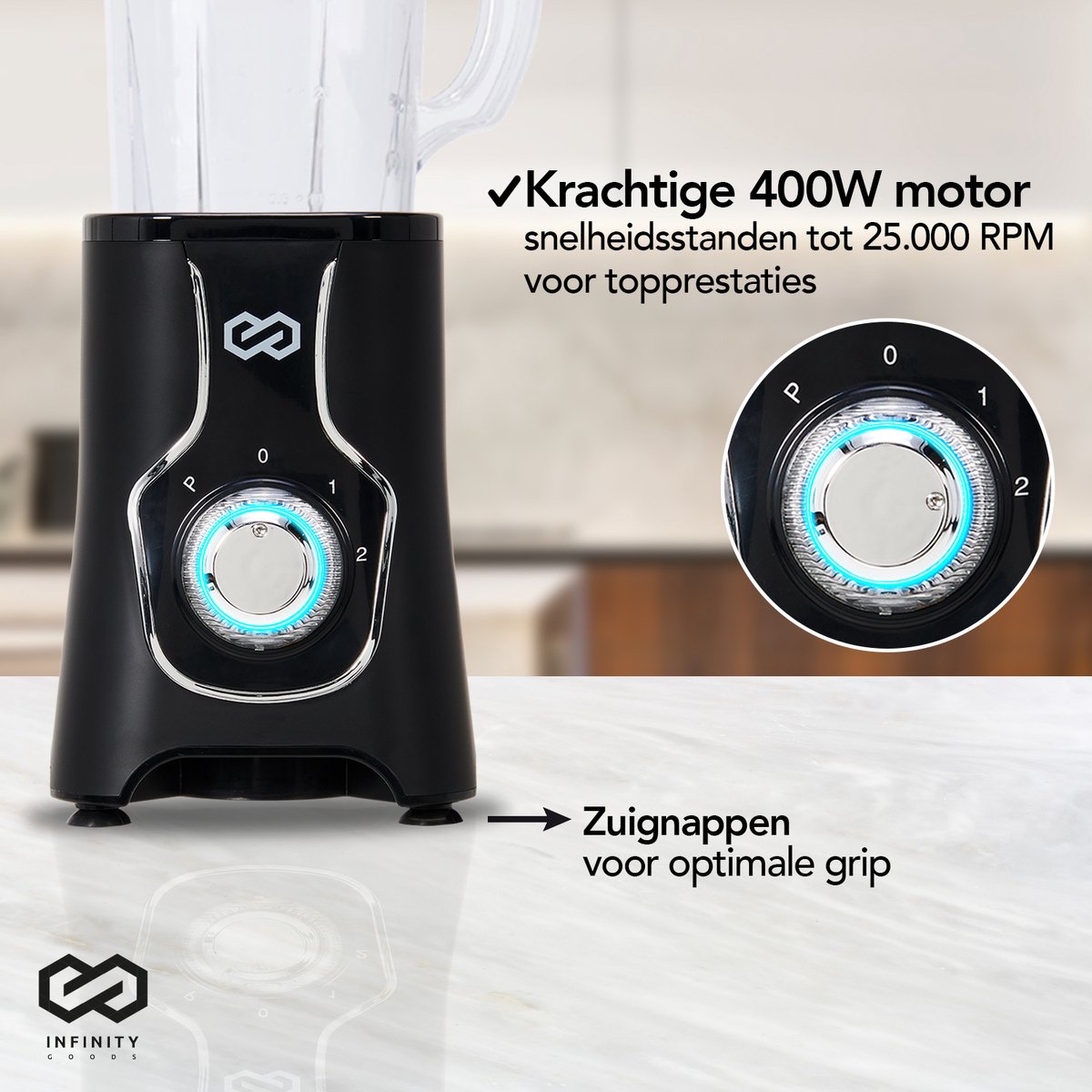 Infinity Goods Mixer - 3 in 1 - 14-teiliges Set - 400W - Schwarz