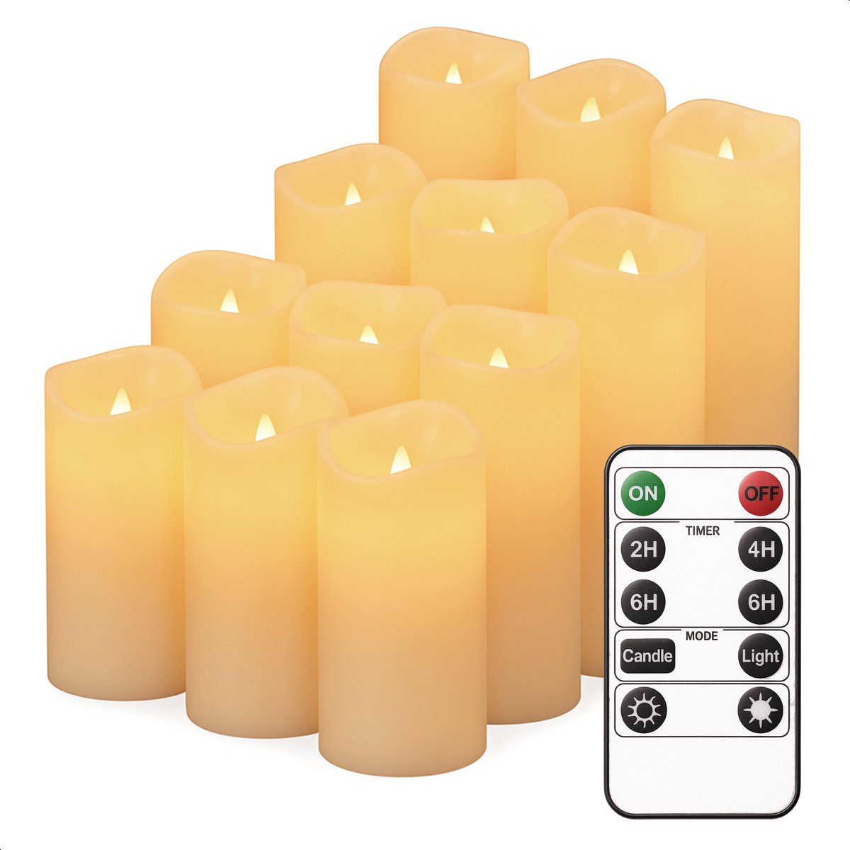 Luft - Realistische LED-Stumpfkerzen - 12 Stück - Inklusive Fernbedienung - Timerfunktion - Dimmbar - Echtes Wachs - Beige