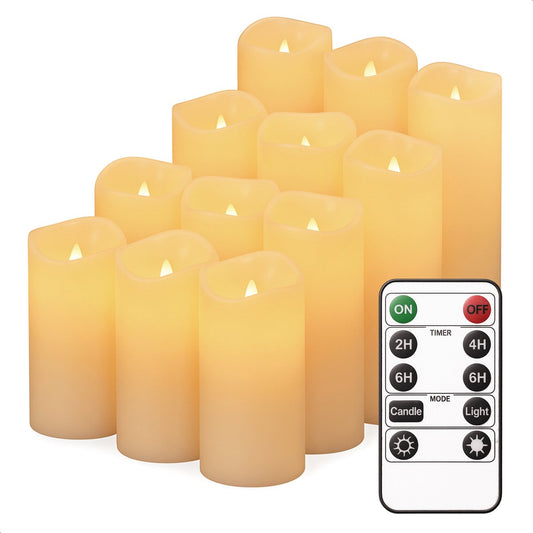 Luft - Realistische LED-Stumpfkerzen - 12 Stück - Inklusive Fernbedienung - Timerfunktion - Dimmbar - Echtes Wachs - Beige