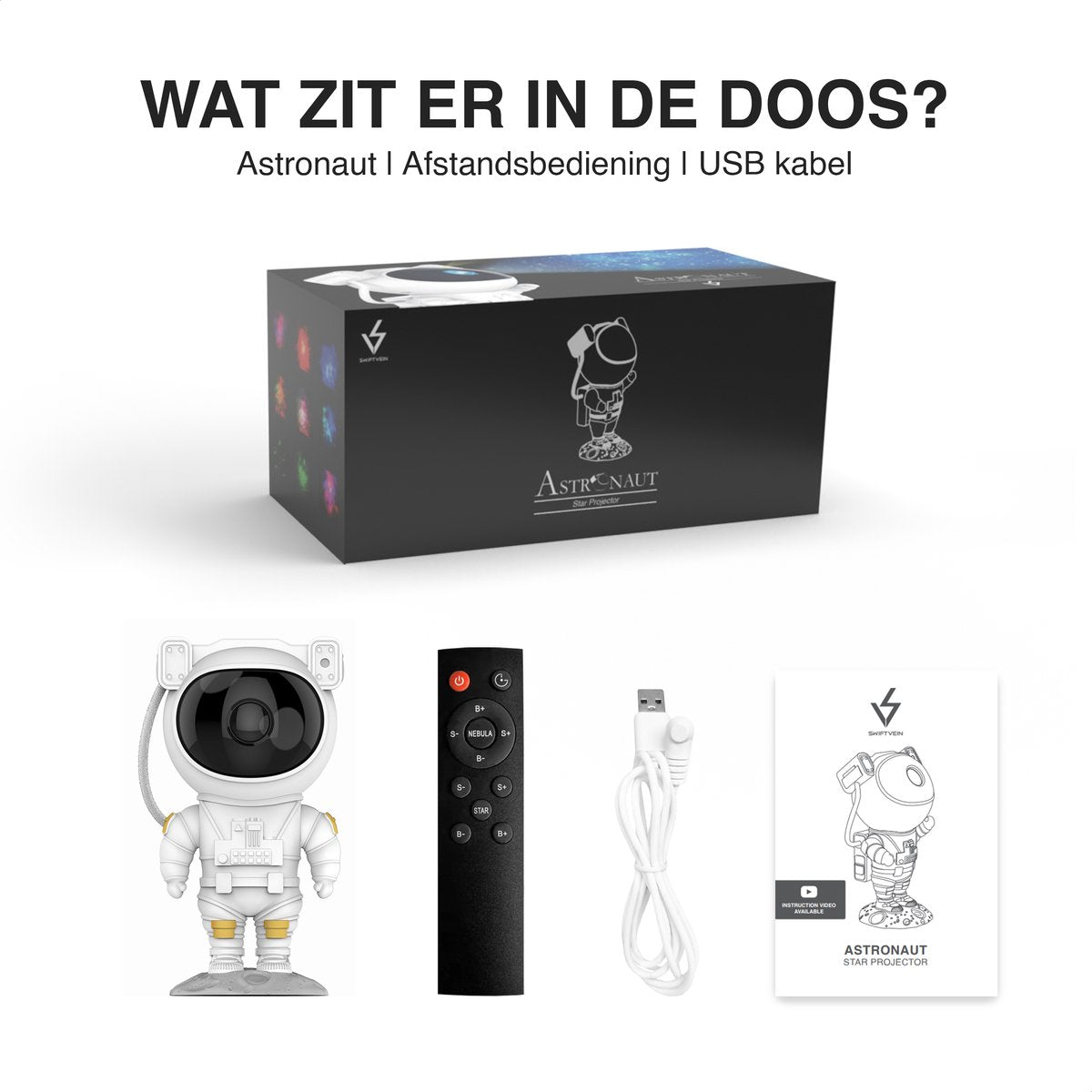 Swiftvein Astronaut Star Projector - Galaxy-Projektor mit Fernbedienung - 8 Farbkombinationen