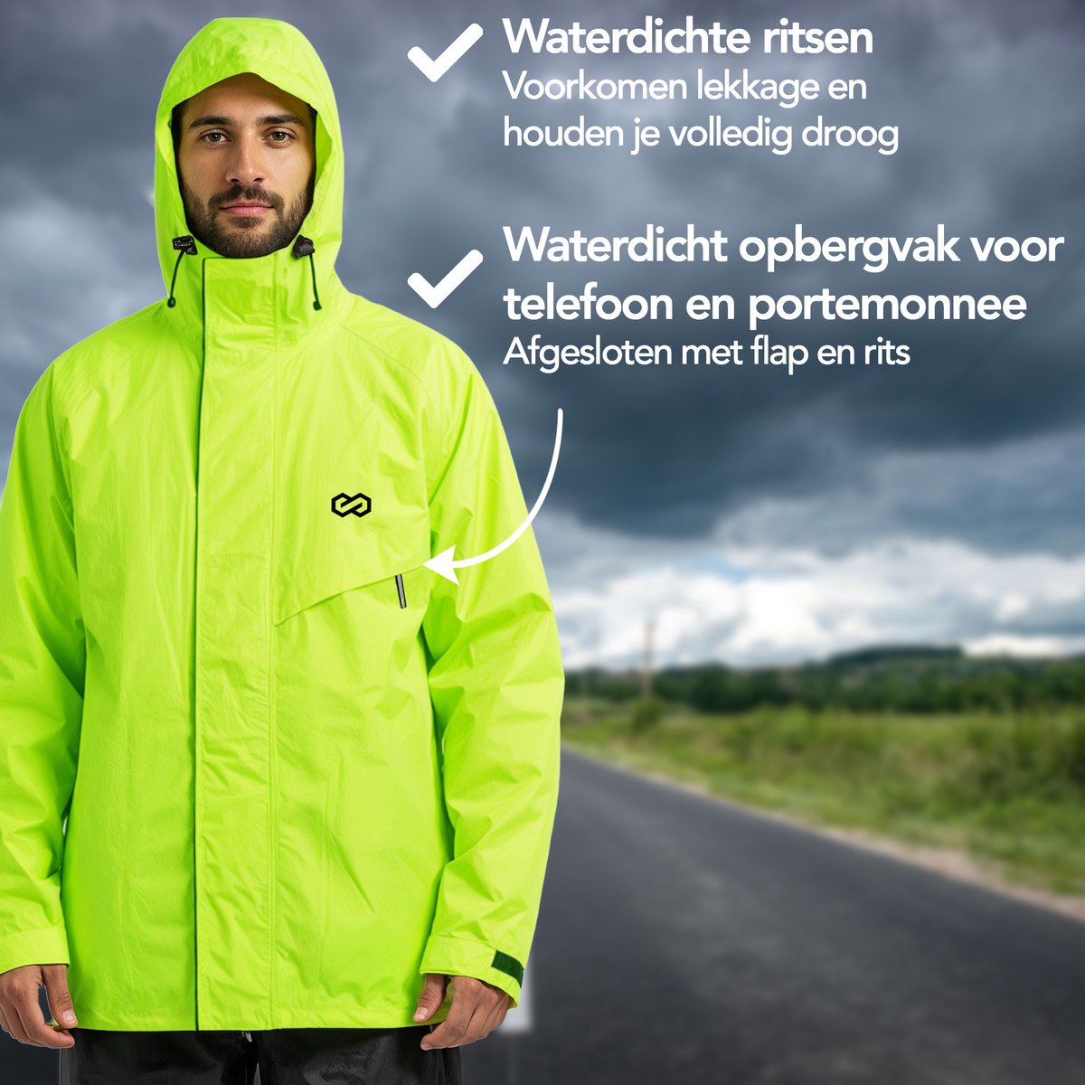 Infinity Goods Regenanzug Nikki - Wasserdicht & Atmungsaktiv - Reflektierend - 2-teiliger Regenanzug - Unisex - Fluo Gelb - Größe XL