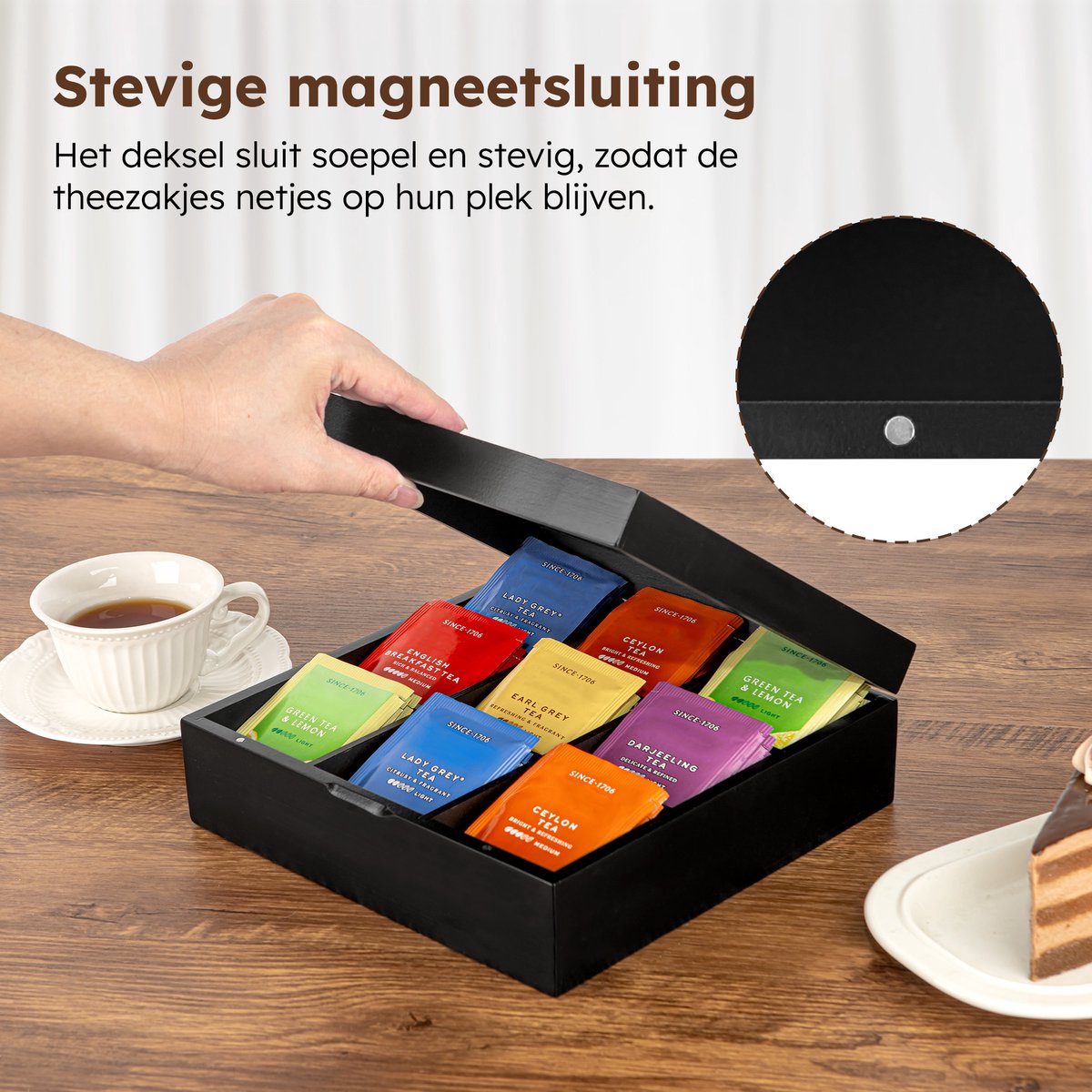 Nimma Tee Box - 9 Boxen - Schwarz - FSC Holz - Mit Magnetverschluss