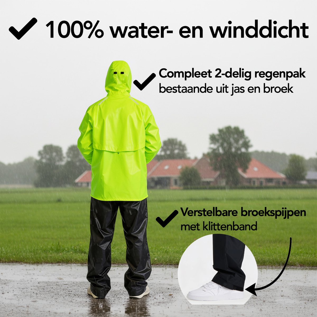 Infinity Goods Regenanzug Nikki - Wasserdicht & Atmungsaktiv - Reflektierend - 2-teiliger Regenanzug - Unisex - Fluo Gelb - Größe XL