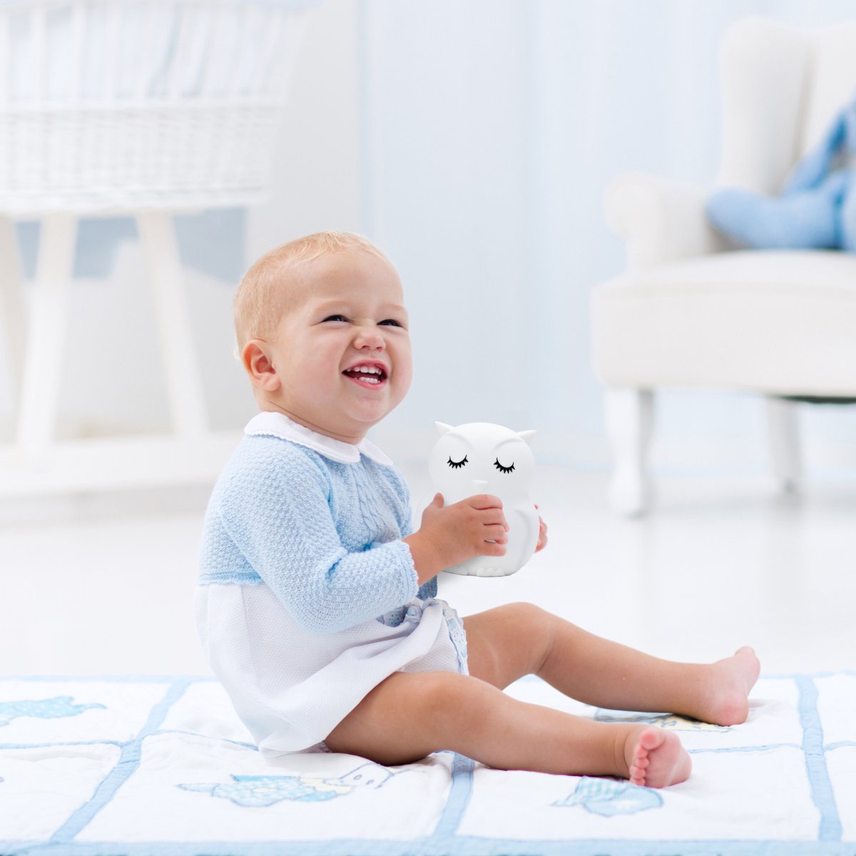 Sleepy Friends Kinder-Nachtlicht Eule - Dimmbares Nachtlicht Baby & Kind - 8 Farben - USB aufladbar - Touch & Fernbedienung - 95 x 97 x 100 mm - 169g