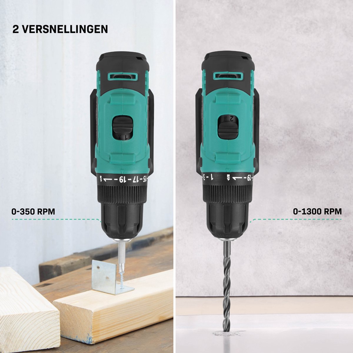 Vonroc Akku-Bohrmaschine 20V - 19 Schraubmodi + Bohrmodus - Inkl. 2 Bits - Ohne Akku & Schnellladegerät