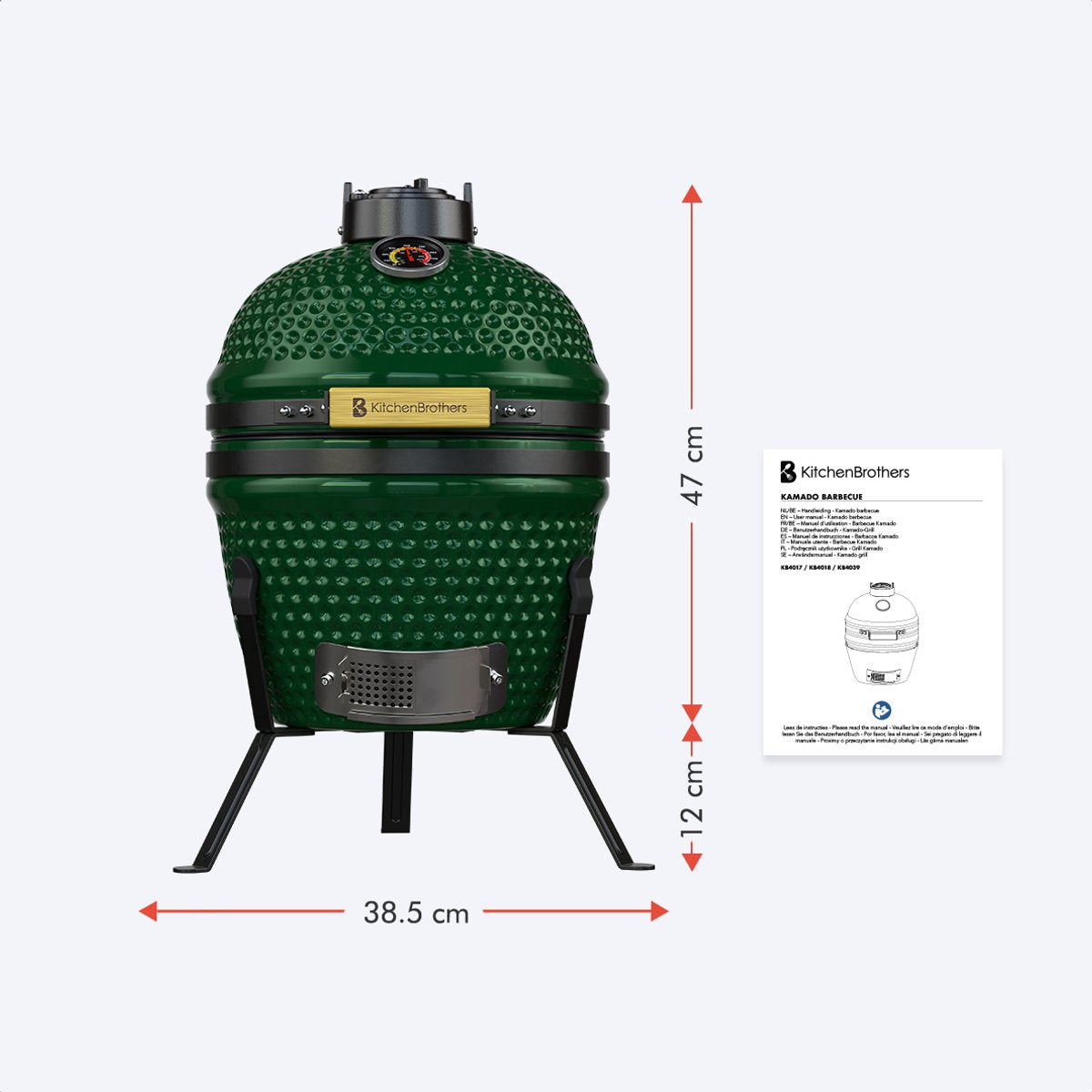 KitchenBrothers Kamado BBQ 27 cm Keramik-Holzkohle-Grill bis zu 1000°C