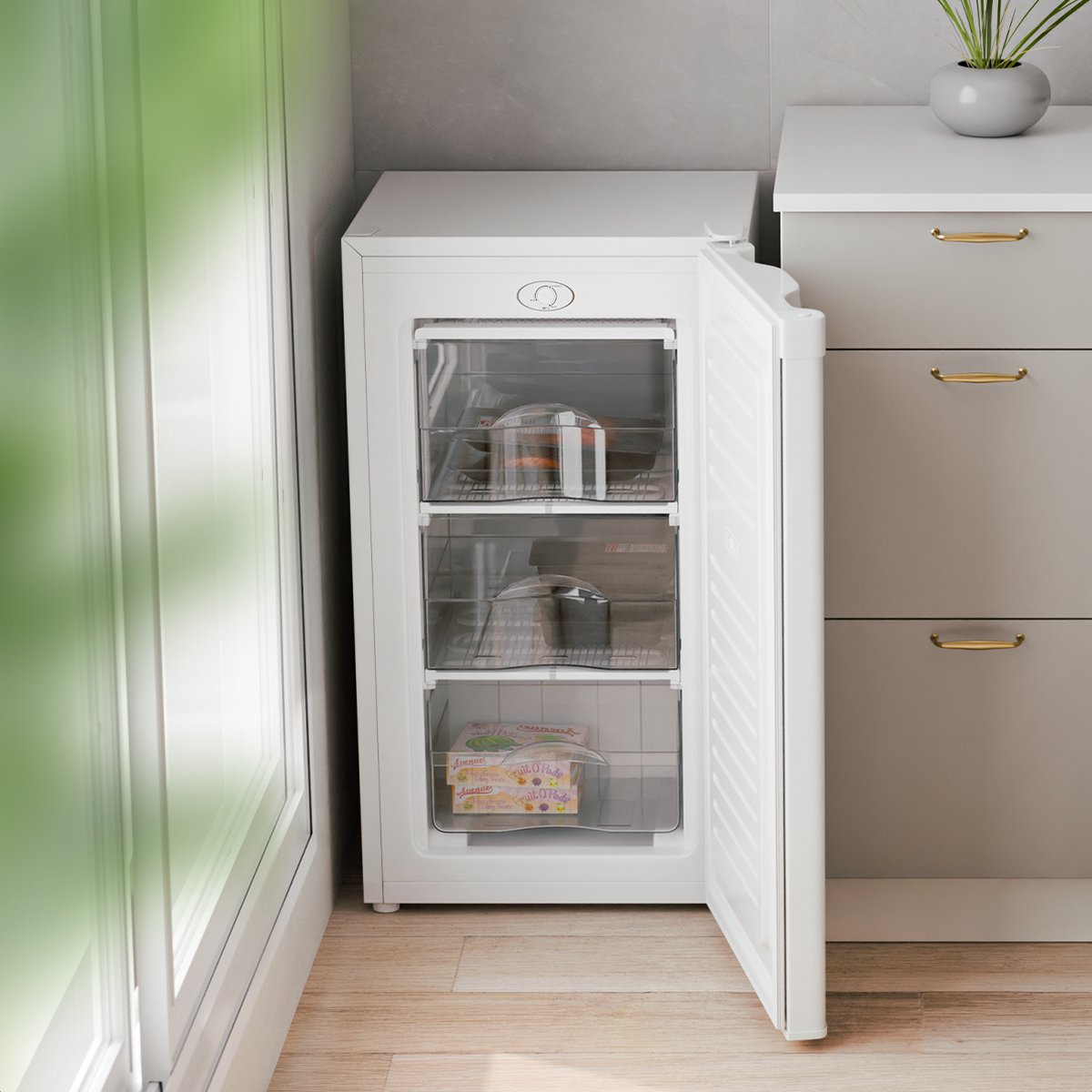 KitchenBrothers Gefrierschrank - 64L - Kompakte Tischplatte - 3 Gefrierschubladen - Gefrierschrank - Freistehend - Weiß