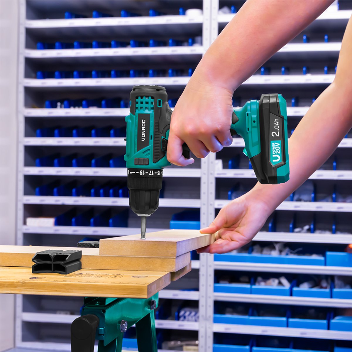 Vonroc Akku-Bohrmaschine 20V - 19 Schraubmodi + Bohrmodus - Inkl. 2 Bits - Ohne Akku & Schnellladegerät