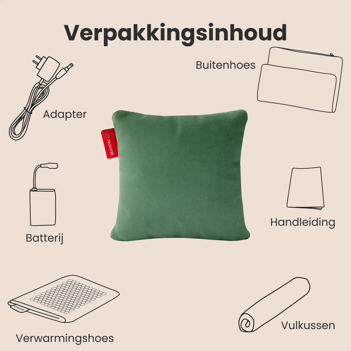 Auronic Wärmekissen - Classic - 45x45 - Kabellos - Wiederaufladbar - Elektrisches Kissen - Infrarot - Pastellgrün