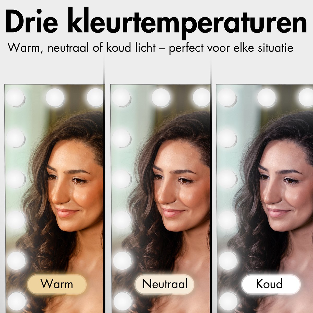 Sansbeauté® Hollywood Mirror 80x62,5 cm - Schminkspiegel - 18 LED-Lampen - 10fache Vergrößerung - dimmbar - USB-Ladeanschluss - Touch Control - Weiß