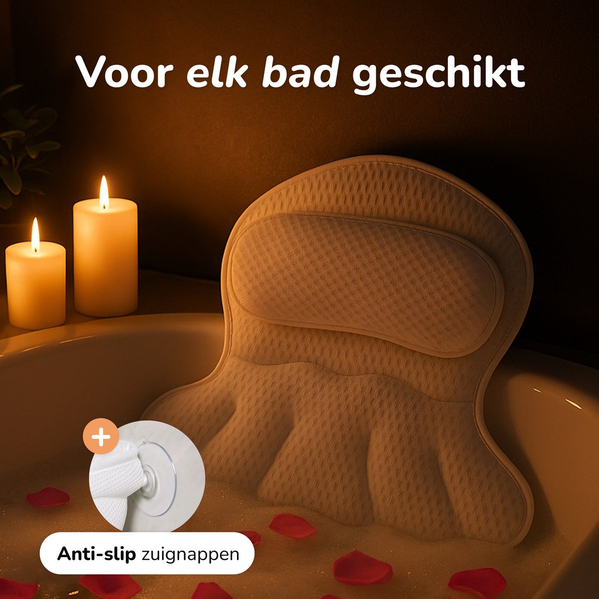 Badekissen für die Badewanne 17x17 cm - Weiß - Ergonomisches und komfortables Nacken- und Kopfstützkissen - Alyze