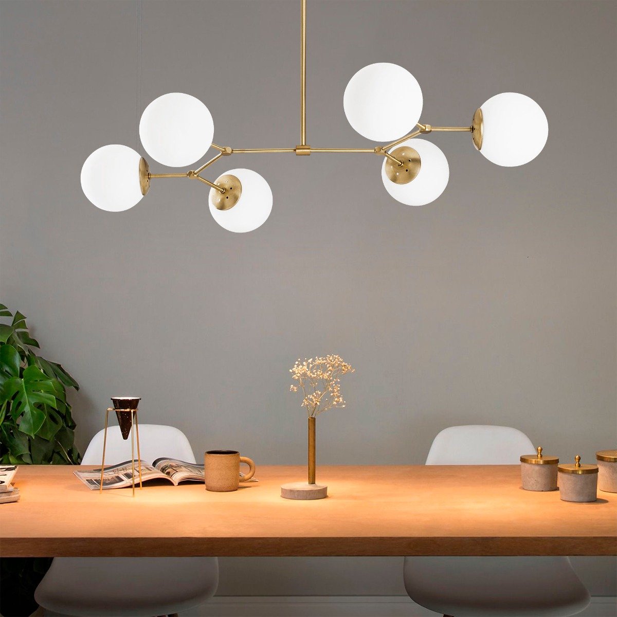 Hängeleuchte Damar 6-Lights - 100x58x48 cm - Gelb/Weiß - Metall - Höhenverstellbar