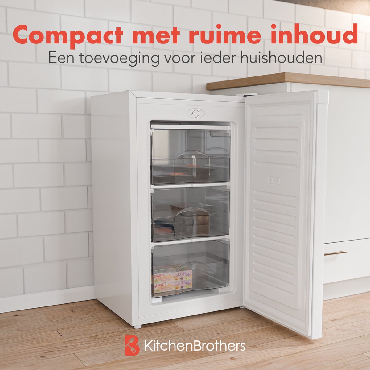 KitchenBrothers Gefrierschrank - 64L - Kompakte Tischplatte - 3 Gefrierschubladen - Gefrierschrank - Freistehend - Weiß
