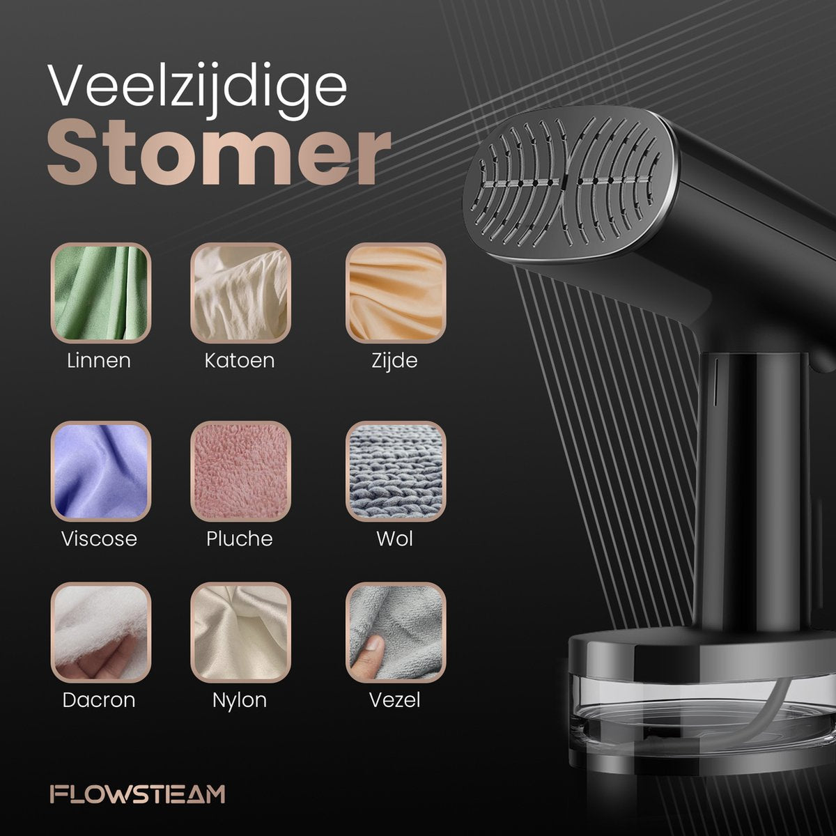 FLOWSTEAM® Luxury Clothes Steamer - Kabellänge 165cm - Matte Black Edition