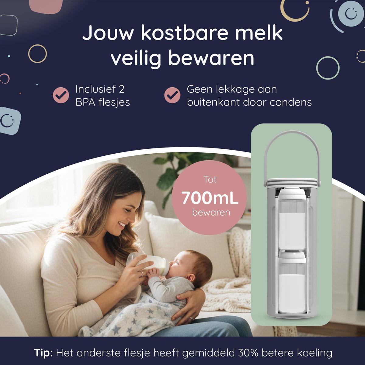Numsy MilkPod Cooling Tubes – Babyflaschenkühler – inkl. 2 Flaschen à 350 ml