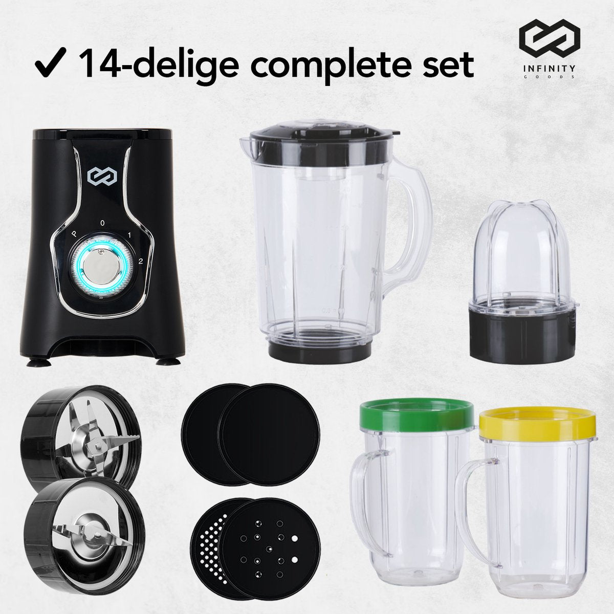 Infinity Goods Mixer - 3 in 1 - 14-teiliges Set - 400W - Schwarz