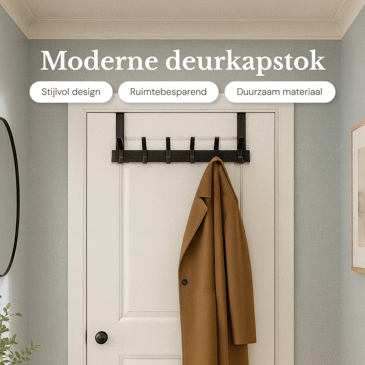 O'DADDY® Türgarderobe - 6 Haken - Türhaken - Türaufhänger - Türgarderobe zum Aufhängen - Aufhängehaken - Befestigung mit 3M Klebeband - Industrielles Design - Schwarz