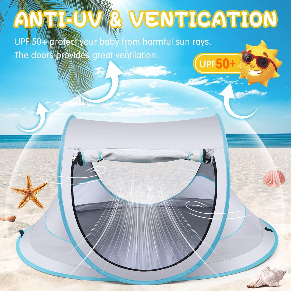 Fuegobird BabyBox Campingbett - UV50+ - faltbar - inkl. Moskitonetz - 140 x 65 x 90 cm - Silber