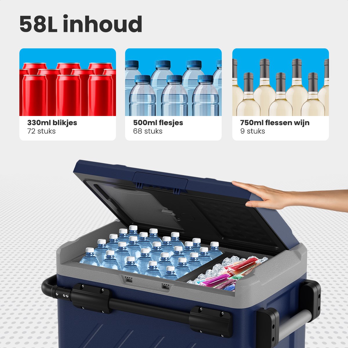 Auronic Compressor Cool Box mit Rädern - Elektrisch - Gefrieren und Kühlen - 58L - 69.2 x 45.3 x 58 cm - Blau