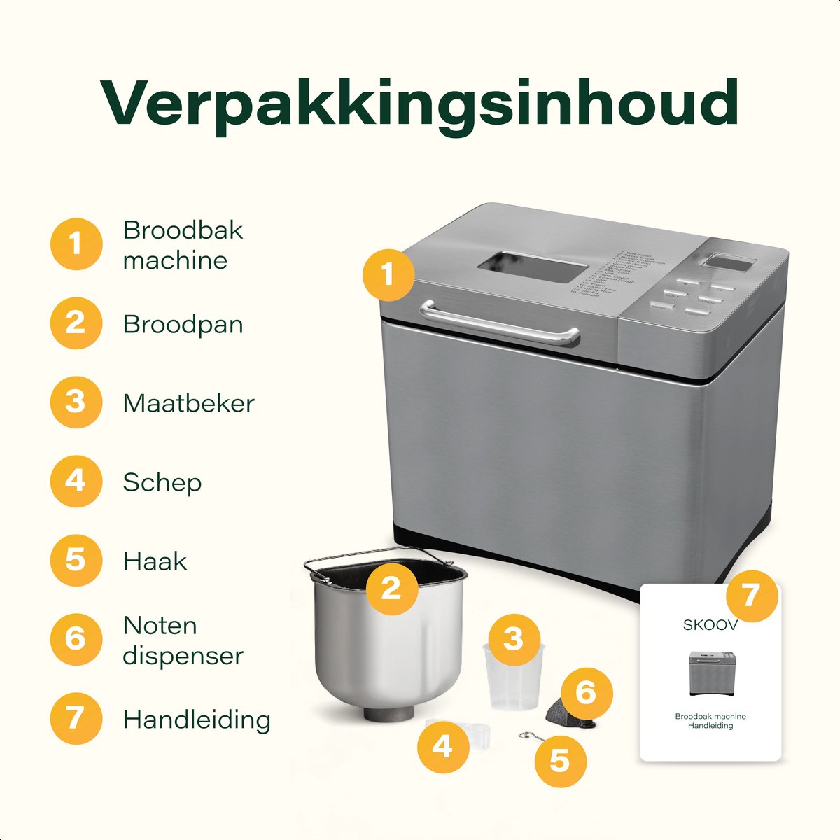Skoov Bakemaster Brotbackautomat | Edelstahl - Keramik - 345x248x310 mm - 650W - 19 Programme - PFAS & Teflon frei