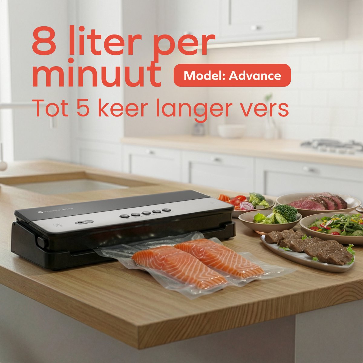 KitchenBrothers Staubsauger advance - 8L/min - 4 Positionen - 28x600cm Rolle - schwarz - kompakt 39x18x7,5 cm