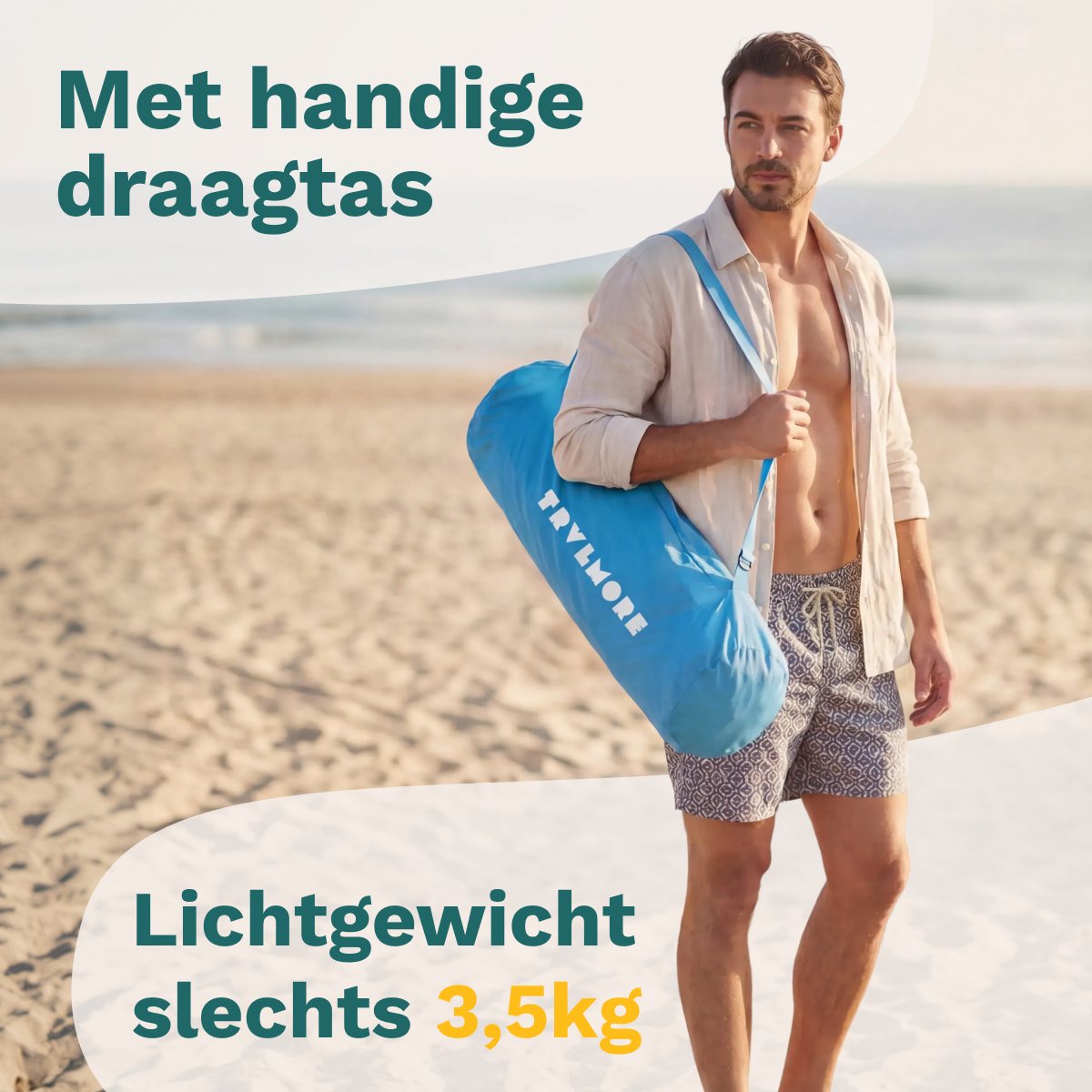 TRVLMORE Strandkorb - klappbar - 130KG Tragfähigkeit - mit Getränkehalter und Tragetasche - hohe Rückenlehne - Blau