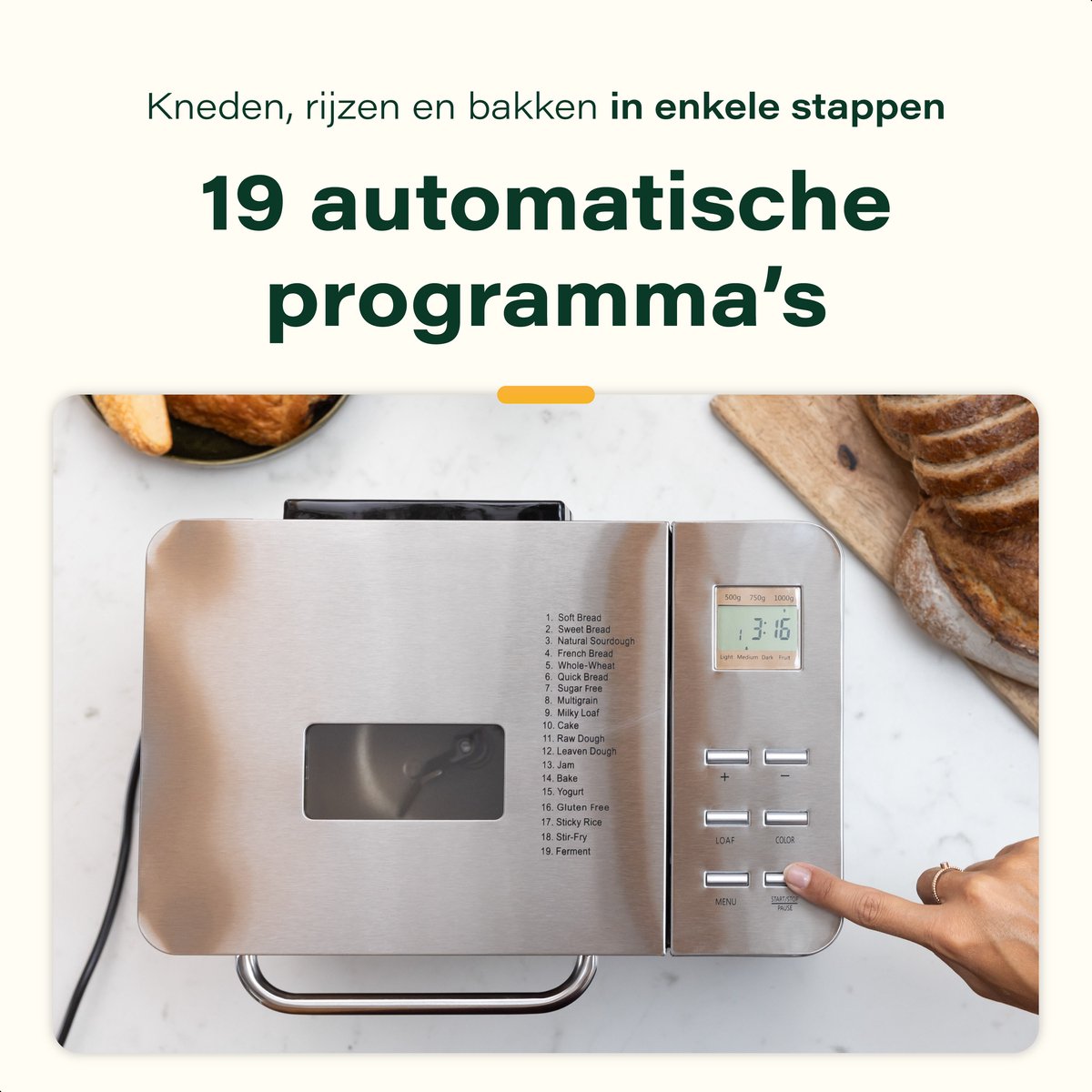 Skoov Bakemaster Brotbackautomat | Edelstahl - Keramik - 345x248x310 mm - 650W - 19 Programme - PFAS & Teflon frei