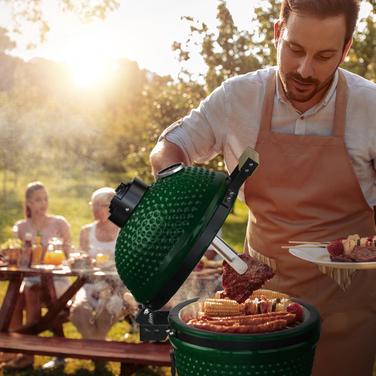 KitchenBrothers Kamado BBQ 27 cm Keramik-Holzkohle-Grill bis zu 1000°C