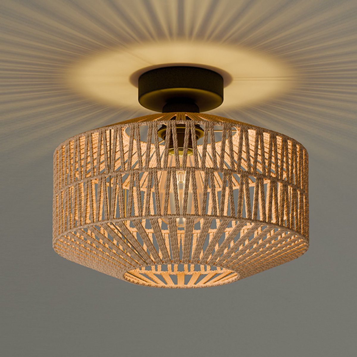 Nolt Deckenleuchte - Deckenleuchte - E27 Lampe - Rustikal - ⌀ 30cm - Jute - Braun