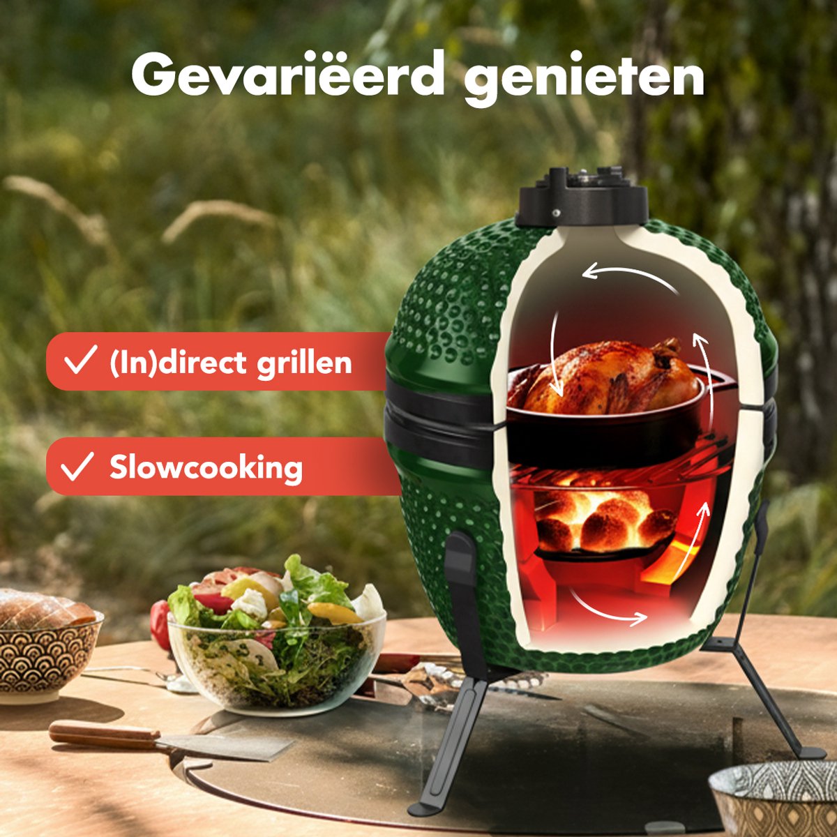 KitchenBrothers Kamado BBQ 27 cm Keramik-Holzkohle-Grill bis zu 1000°C