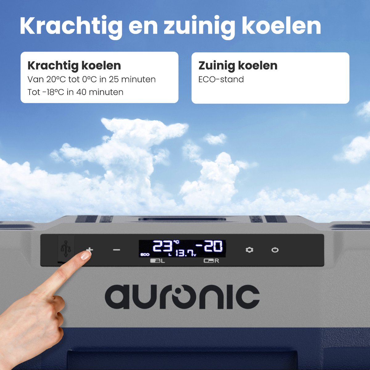 Auronic Compressor Cool Box mit Rädern - Elektrisch - Gefrieren und Kühlen - 58L - 69.2 x 45.3 x 58 cm - Blau